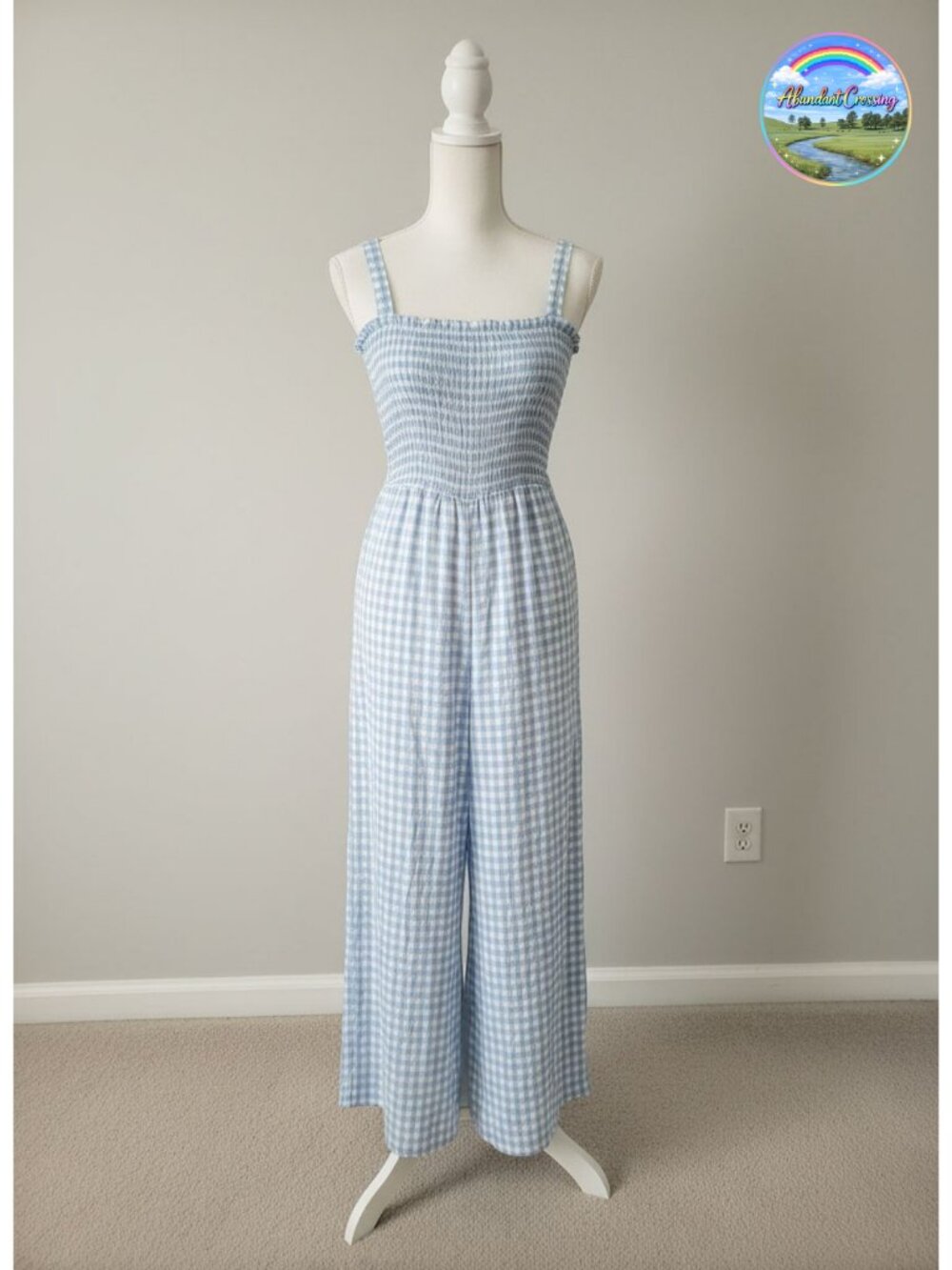 Womens Sleeveless Smocked Wide Leg Jumpsuit Romper with Pockets